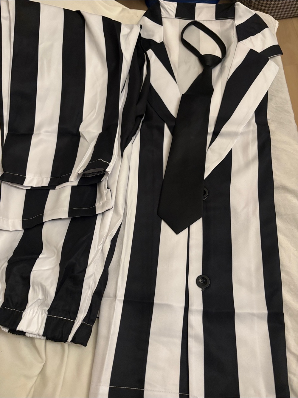 Halloween Black & White Vertical Stripe women suit with Necktie
